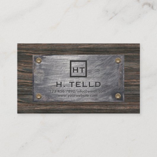 モノグラムイニシャルメタル&ウッド&ホワイトクロス 名刺 (正面)