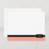 モノグラムイニシャルモダンズバンドコーラルピーチブラック ノートカード (正面/裏面)