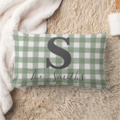 モノグラムイニシャルライトグリーンバッファロープレイド ランバークッション (ブランケット)