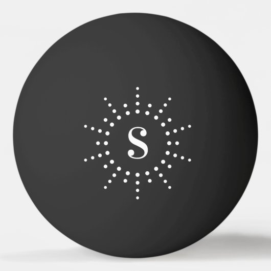 モノグラムイニシャルラジアルサン日が差すことブラック 卓球ボール (正面)