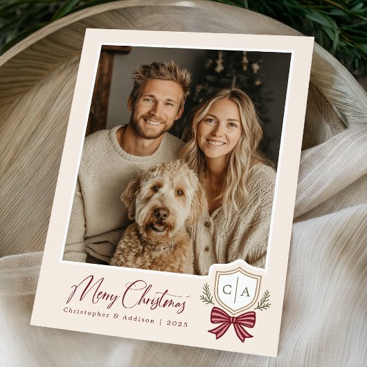 モノグラムイニシャルリボン写真 クリスマスカード