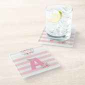 モノグラムイニシャルレターかわいらしAピンク文字A ガラスコースター (アングル)