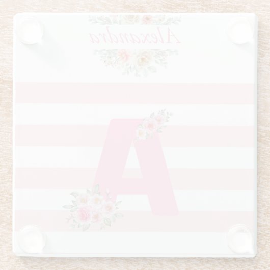 モノグラムイニシャルレターかわいらしAピンク文字A ガラスコースター (裏面)