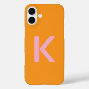 モノグラムイニシャルレターオレンジピンクカスタム色 iPhone 16 PLUSケース