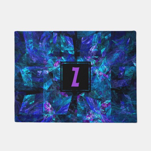 モノグラムイニシャルレター（明るい青の上） ドアマット (正面)