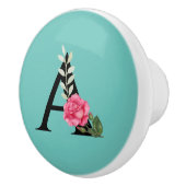 モノグラムイニシャルレターA （ホワイトピンクローズ） セラミックノブ (右)