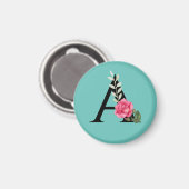 モノグラムイニシャルレターA (ホワイトピンクローズ) マグネット (正面/裏面)