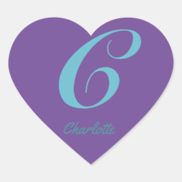 モノグラムイニシャルレターCパープルブルーカーシブ文字 ハートシール
