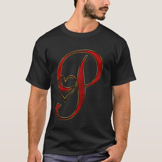 モノグラムイニシャルレターP赤いハート Tシャツ (正面)