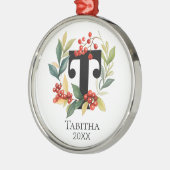 モノグラムイニシャルレターTベリーリースクリスマス メタルオーナメント (左)