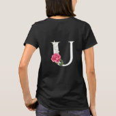 モノグラムイニシャルレターU (白、ピンクのバラ付き) Tシャツ (裏面)