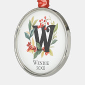 モノグラムイニシャルレターWベリーリースクリスマス メタルオーナメント (左)
