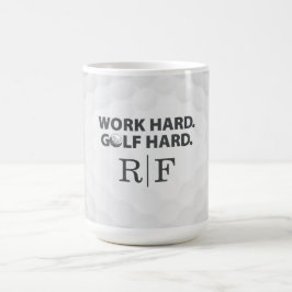 モノグラムイニシャルレトロスタイルの「Work Hard Golf Hard」 コーヒーマグカップ