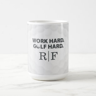 モノグラムイニシャルレトロスタイルの「Work Hard Golf Hard」 コーヒーマグカップ