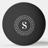 モノグラムイニシャルレトロラジアルドットの黒 卓球ボール (正面)