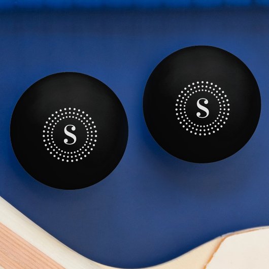 モノグラムイニシャルレトロラジアルドットの黒 卓球ボール