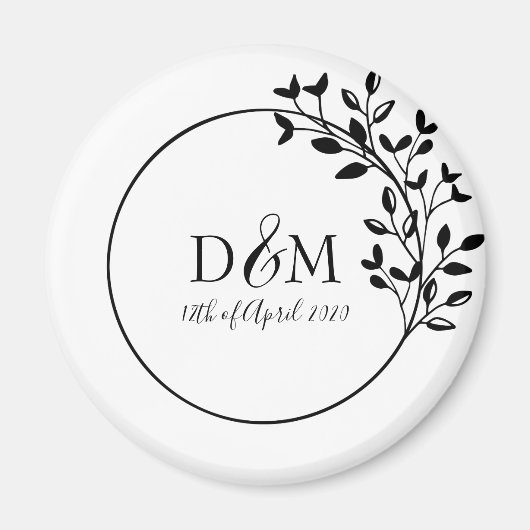 モノグラムイニシャルローレルブランチ結婚ズロゴ マグネット (正面)