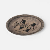 モノグラムイニシャルヴィンテージファミリー名フェイク木製 ペーパープレート (アングル)