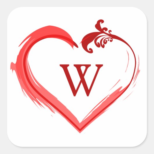 モノグラムイニシャル付き 赤いスウッシュハートステッカー スクエアシール (正面)