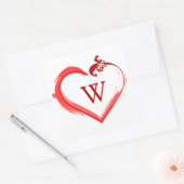 モノグラムイニシャル付き 赤いスウッシュハートステッカー スクエアシール (封筒)