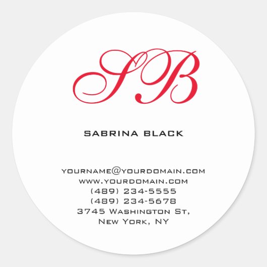 モノグラムイニシャル名アドレス電子メール電話番号 ラウンドシール (正面)