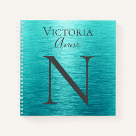 モノグラムイニシャル名カスタマイズターコイズ ノートブック