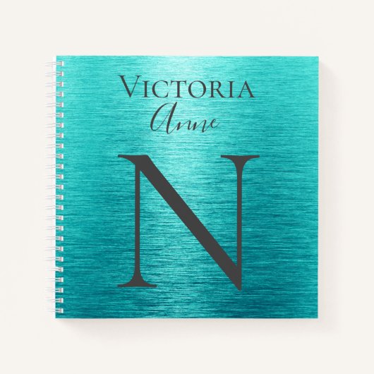 モノグラムイニシャル名カスタマイズターコイズ ノートブック (正面)