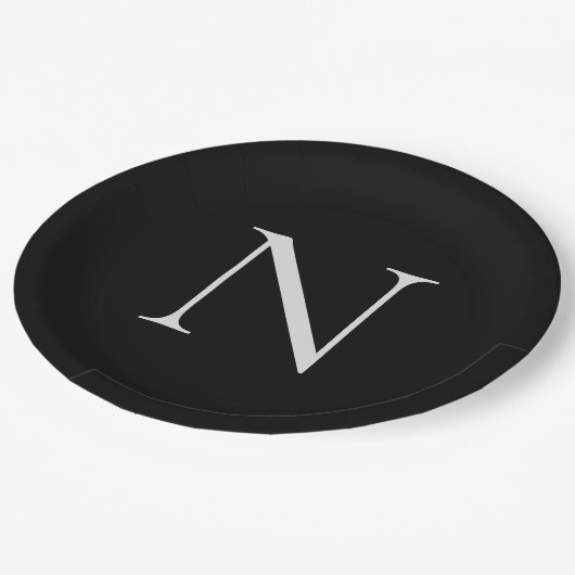 モノグラムイニシャル名カスタマイズ白黒 ペーパープレート (アングル)