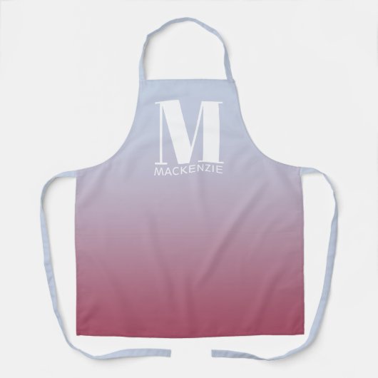 モノグラムイニシャル名グラデーションピンクブルー エプロン (正面)