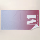 モノグラムイニシャル名グラデーションピンクブルー ビーチタオル (正面)