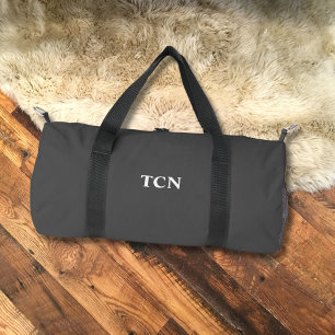 モノグラムイニシャル名グレーグレーホワイト ダッフルバッグ