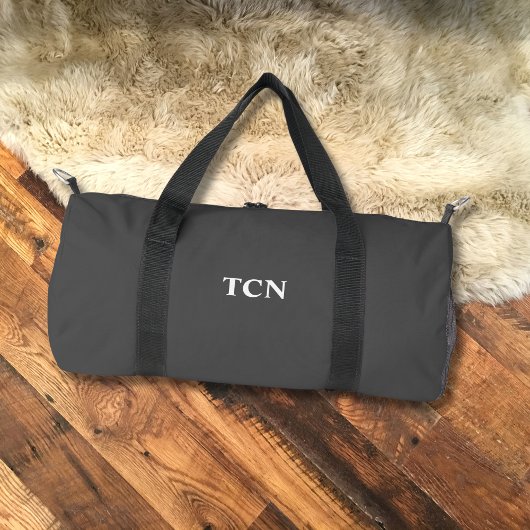 モノグラムイニシャル名グレーグレーホワイト ダッフルバッグ