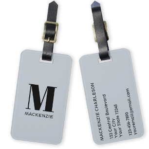 モノグラムイニシャル名シンプル名パウダーブルー ラゲッジタグ