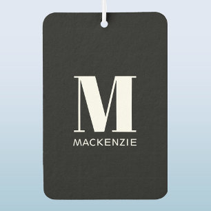 モノグラムイニシャル名シンプル白黒 カーエアーフレッシュナー