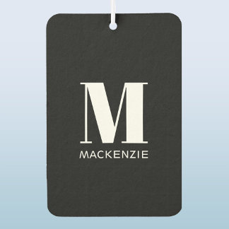 モノグラムイニシャル名シンプル白黒 カーエアーフレッシュナー