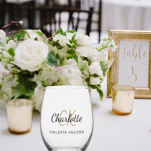 モノグラムイニシャル名シンプル ステムなしワイングラス