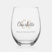 モノグラムイニシャル名シンプル ステムなしワイングラス (正面)