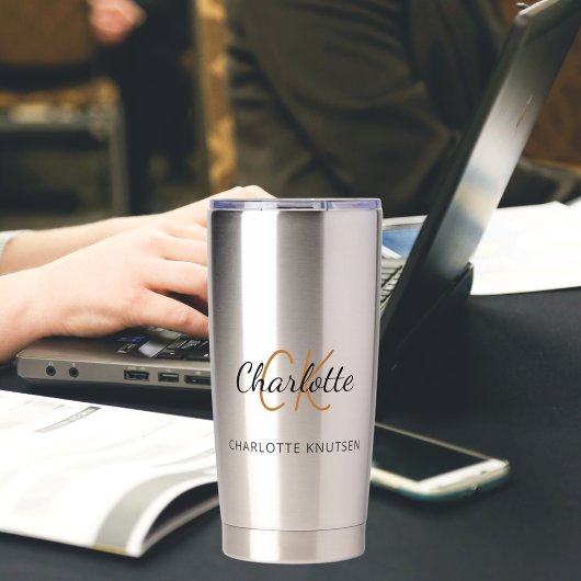 モノグラムイニシャル名シンプル 保温保冷タンブラー