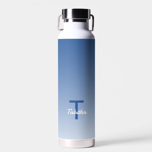 モノグラムイニシャル名スクリプトグラデーショ王室のン青 ウォーターボトル (正面)