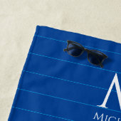 モノグラムイニシャル名テンプレートカスタム深いブルー ビーチタオル (インサイチュ)