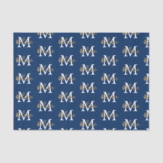 モノグラムイニシャル名ネイビーホワイト金ゴールドパターン 薄葉紙 (正面)