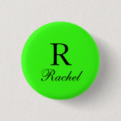 モノグラムイニシャル名ネオングリーン無地のカラーカッコいい 缶バッジ (正面)