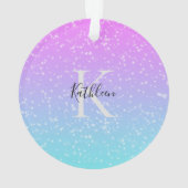 モノグラムイニシャル名ピンクブルースパークルグラデーション オーナメント (裏面)