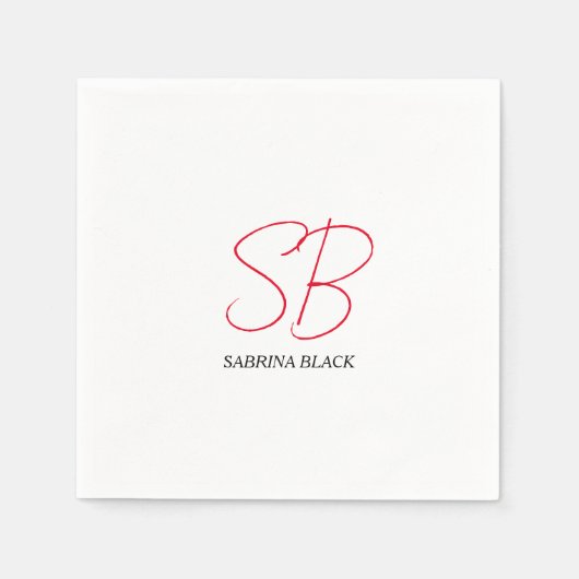 モノグラムイニシャル名プレインミニマルモダンリスト スタンダードカクテルナプキン (正面)