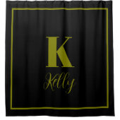 モノグラムイニシャル名前をカスタムするオリーブグリーンブラック シャワーカーテン (正面)