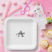 モノグラムイニシャル名前をカスタムするグレイエレガントホワイト ペーパープレート (パーティー)