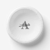 モノグラムイニシャル名前をカスタムするグレイエレガントホワイト ペーパーボウル (正面)