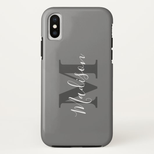 モノグラムイニシャル名前をカスタムするグレーホワイトギフト Case-Mate iPhoneケース (裏面)