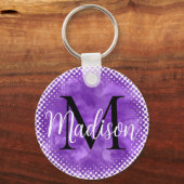モノグラムイニシャル名前をカスタムするパープルウォーター色 キーホルダー (正面)
