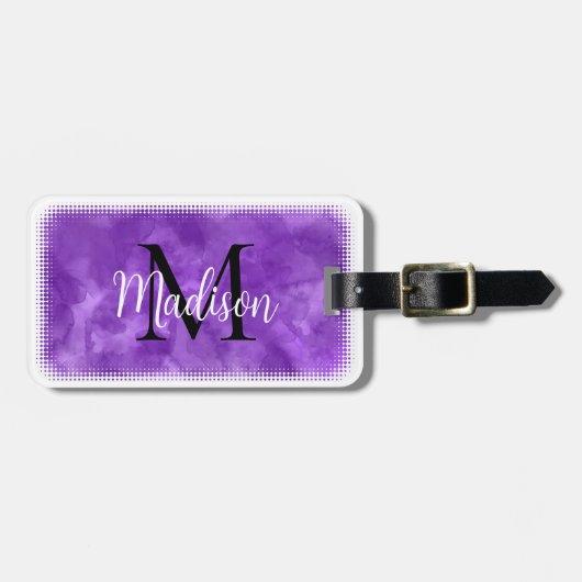 モノグラムイニシャル名前をカスタムするパープルウォーター色 ラゲッジタグ (正面横)